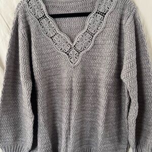 Gray Women's Sweater with Lace Detail